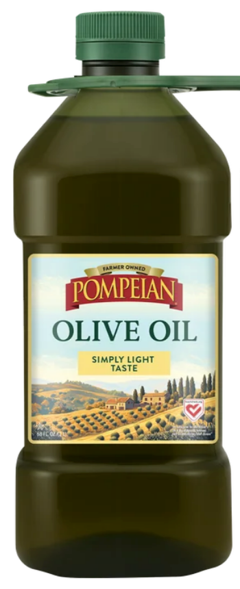 Pompeian Simply Light Taste Olive Oil 68 fl oz (2L) – Non-GMO, Farmer Owned