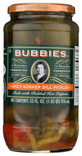 Bubbies Spicy Kosher Dill Pickles, 33 fl oz jar front label