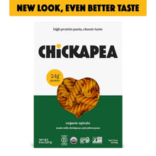 Chickpea and yellow pea organic spiral pasta box, high protein, gluten free, non-GMO.