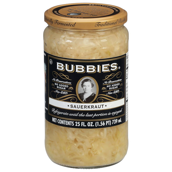 Bubbies Sauerkraut, 25 oz – Traditional Fermented Cabbage, Classic Tangy Flavor