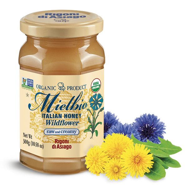 Rigoni di Asiago Mielbio Raw Wildflower Honey 10.58 oz - jar front label