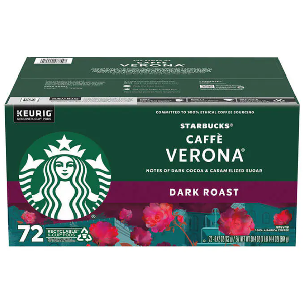 Starbucks Caffè Verona Dark Roast Coffee K-Cups – 72 Count | Bold & Rich Flavor for Keurig Brewers