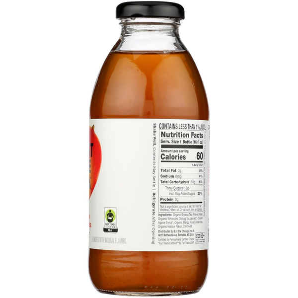 Just Ice Tea White Mango Organic, 16 fl oz (473 ml) – Organic White Tea with Mango Flavor, Ready to Drink