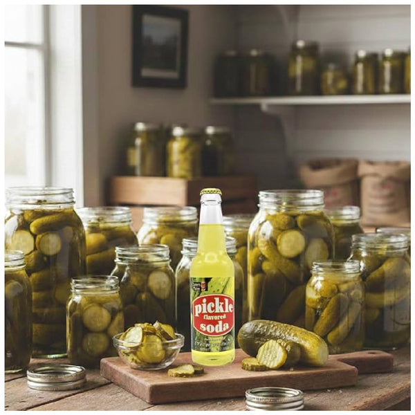 Rocket Fizz Lester’s Fixins Pickle Soda, 12 oz Glass Bottle, Cane Sugar Novelty Craft Soda (Single Bottle)