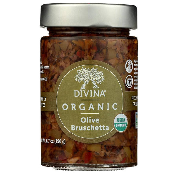 Divina Olive Bruschetta, 7 Ounce – Mediterranean Olive Spread with Peppers & Capers – Gourmet Topping for Bread, Pasta, Salads & Appetizers