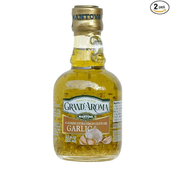 Mantova Grand’Aroma Garlic Extra Virgin Olive Oil – Cold-Pressed Italian EVOO Infused with Natural Garlic, 100% Natural Cooking Oil, 8.5 oz Bottles (Pack of 2)