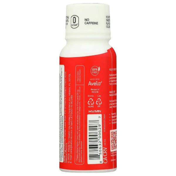 Red BPA-free plastic drink bottle with white cap, no sugar, no caffeine label, and recycling symbols