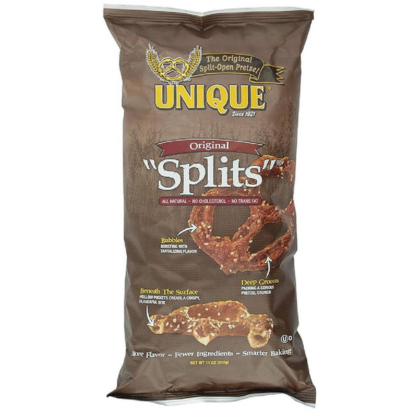 Unique Snacks Pretzel Splits, Original Extra-Crunchy Pretzel Shells Snack, 11 oz Bag