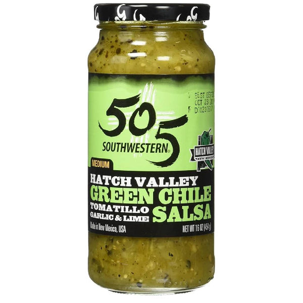 505 Southwestern Hatch Valley Green Chile Salsa – Medium Heat Authentic New Mexico Style Salsa, Fire-Roasted Flavor, 16 oz Jar