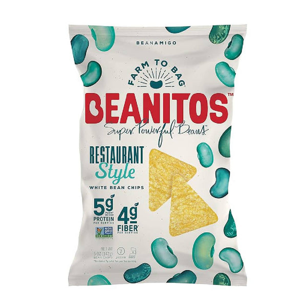 Beanitos Restaurant Style White Bean Chips with Sea Salt, Plant-Based Protein Snack, Gluten Free, Vegan, Corn Free Tortilla-Style Chips, 5 oz