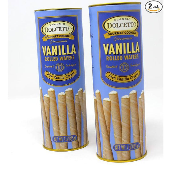 Classic Dolcetto Gourmet Rolled Wafers, Rich Vanilla Cream, 3 oz (85g), Premium Crispy Wafer Cookies