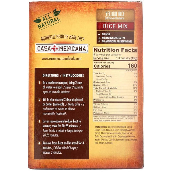 Casa Mexicana Yellow Rice, Saffron & Turmeric Seasoned Rice Mix, 8 oz