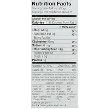 Nutrition facts label showing calories, fat, cholesterol, sodium, carbohydrates, protein per serving.