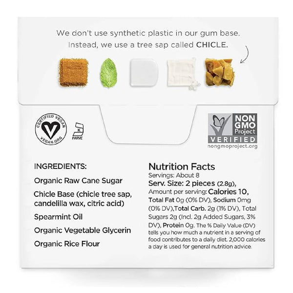 SIMPLY Gum Spearmint, Plastic-Free Natural Chewing Gum, Vegan, Kosher, Non-GMO, Aspartame & Sorbitol Free, 15 Pieces