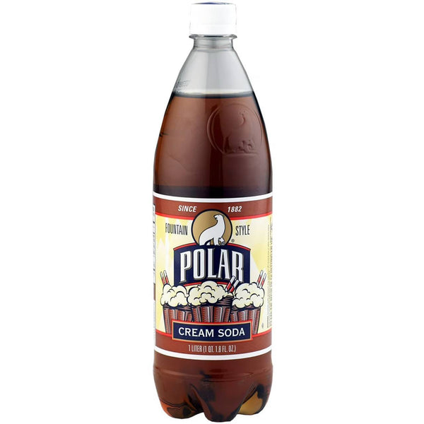 Polar Cream Soda, Classic Vanilla Cream Flavored Sparkling Soda, 1 L, 12 Pack