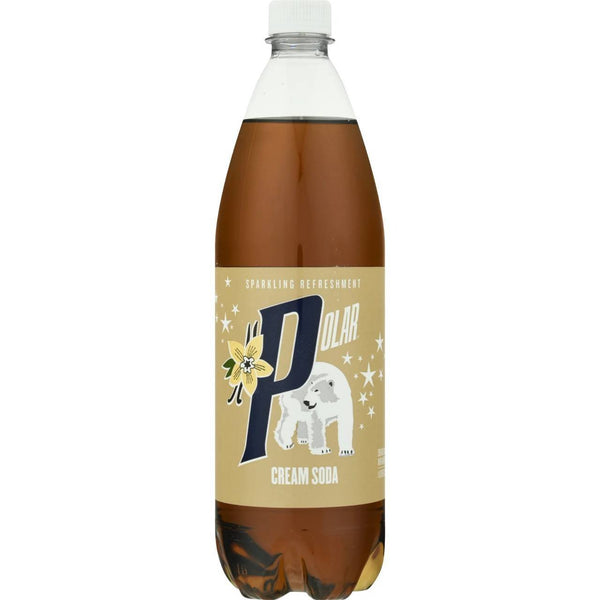 Polar Cream Soda, Classic Vanilla Cream Flavored Sparkling Soda, 1 L, 12 Pack