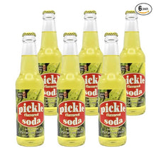 Rocket Fizz Pickle Soda, 12 oz Glass Bottles, 6 Pack, Cane Sugar Craft Soda with Novelty Pickle Flavor