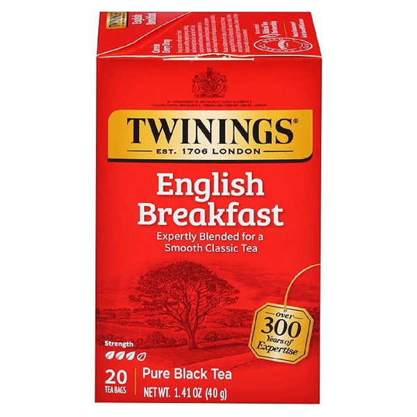 Twinings English Breakfast Black Tea, Individually Wrapped Tea Bags, 20 Count, Full-Bodied & Robust Flavor, Caffeinated Black Tea, Enjoy Hot or Iced