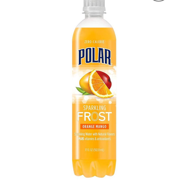Polar Frost Orange Mango Sparkling Water, Tropical Citrus Flavored Sparkling Beverage, 17 fl oz, 12 Pack