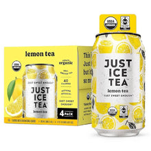 Just Ice Tea lemon tea can and 4-pack box, organic, real brewed tea with lemon slices