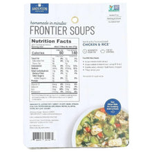 Back of Frontier Soups Chicken & Rice package with nutrition facts and ingredient details.