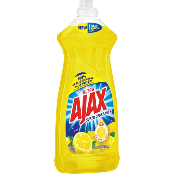Ajax Super Degreaser Dish Soap Liquid, Lemon Scent, Powerful Grease Cutting Formula, Rich Suds for Sparkling Clean Dishes, Kitchen Cleaning Essential, 28 Oz