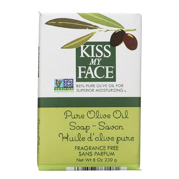 Kiss My Face Pure Olive Oil Soap Bar, Moisturizing Natural Soap for Sensitive Skin, 8 oz
