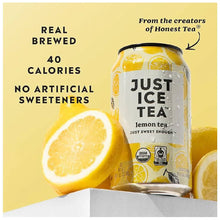 Just Ice Tea lemon tea can with lemon slices, real brewed, 40 calories, no artificial sweeteners.