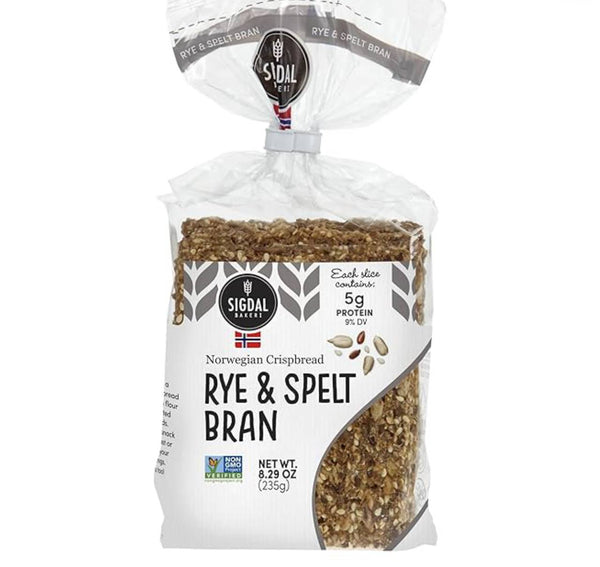 Sigdal Bakeri Rye & Spelt Norwegian Crispbread, Wholegrain Seed Crackers, High Fiber, Low Carb, Vegan, 8.29 oz, 6 Pack