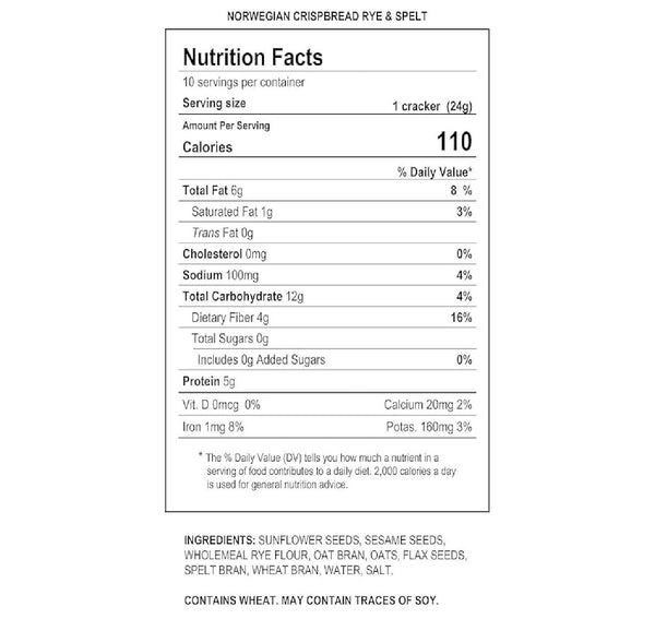Sigdal Bakeri Rye & Spelt Norwegian Crispbread, Wholegrain Seed Crackers, High Fiber, Low Carb, Vegan, 8.29 oz, 6 Pack
