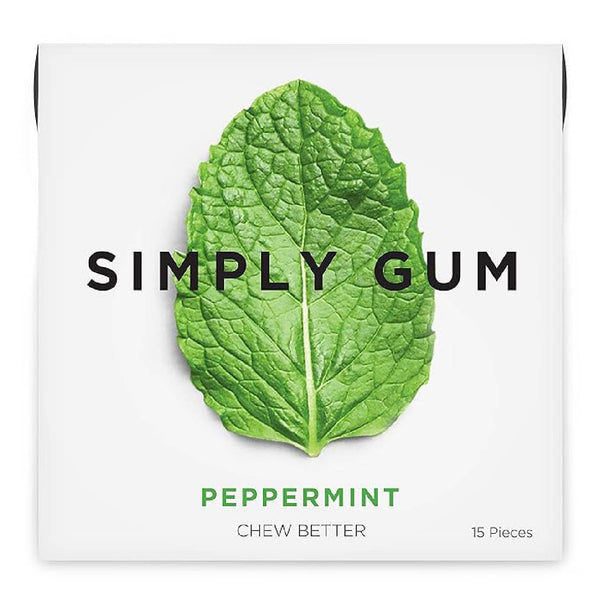 SIMPLY Gum Peppermint, Plastic-Free Natural Chewing Gum, Vegan, Kosher, Non-GMO, Aspartame & Sorbitol Free, 15 Pieces
