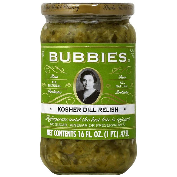 Bubbies Kosher Dill Relish, Traditional Fermented Pickle Relish, Crunchy & Tangy Flavor, 16 oz Jars, 6 Pack