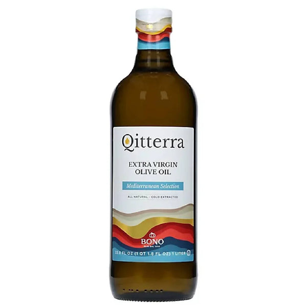 Qitterra extra virgin olive oil bottle with Mediterranean Selection label, 1 liter size