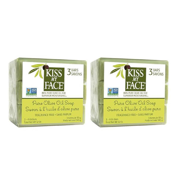 Kiss My Face Naked Pure Olive Oil Bar Soap, Gentle Moisturizing Soap for Sensitive Skin, 6 Bars Total (3 Count)