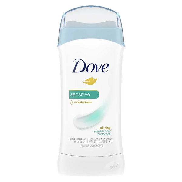 Dove Sensitive antiperspirant deodorant stick with moisturizers, 2.6 oz, sweat and odor protection