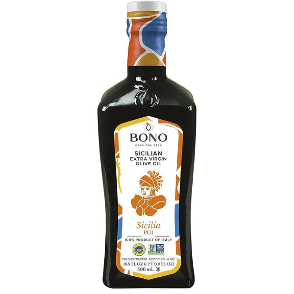 Bono Sicilian extra virgin olive oil bottle, 500ml, Italian grocery product