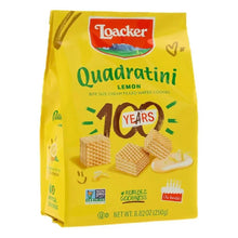 Loacker Quadratini Lemon bite size cream filled wafer cookies package, 8.82oz, yellow bag