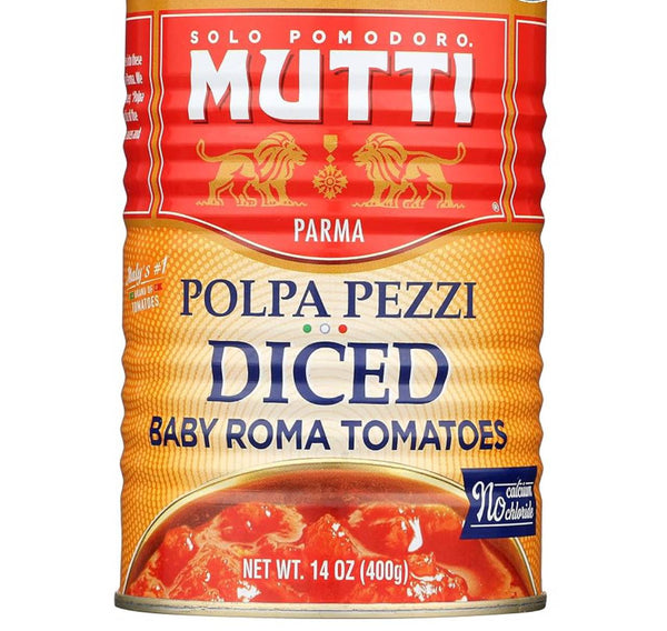 Mutti Diced Baby Roma Tomatoes, Italian Canned Diced Tomatoes, Vegan, Gluten Free & Non-GMO, 14 oz, 6 Pack