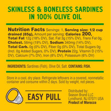 Season Sardines in Olive Oil, Skinless & Boneless, Wild Caught, 4.37 oz Tins (6-Pack) – High Protein, Keto Friendly, Kosher