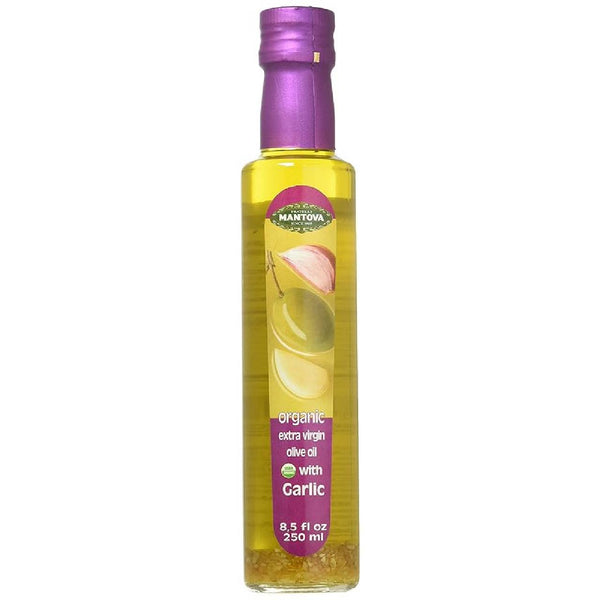 Mantova USDA Organic Garlic Extra Virgin Olive Oil – Cold-Pressed Organic EVOO with Natural Garlic Flavor, Imported from Italy, 8.5 Fl Oz Bottle