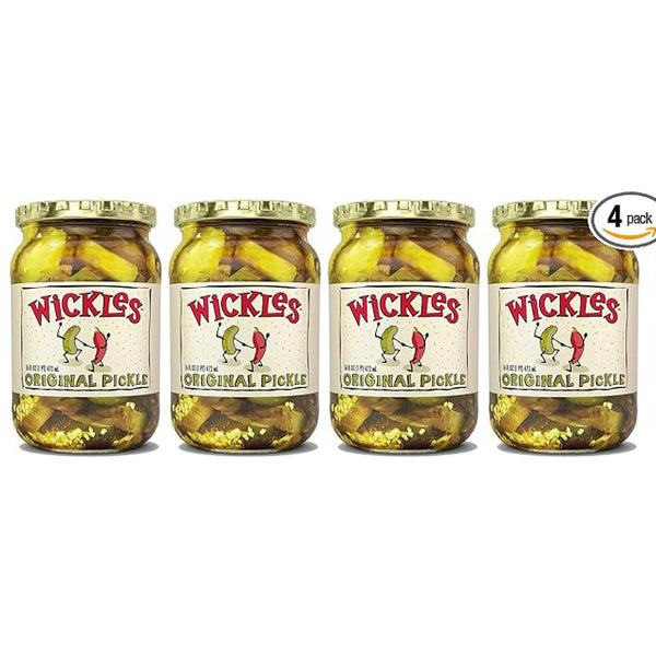 Wickles Pickles Sweet Chips, 16 oz Glass Jars (Pack of 4) – Sweet & Tangy Pickle Chips, Crunchy Sandwich & Snack Topping