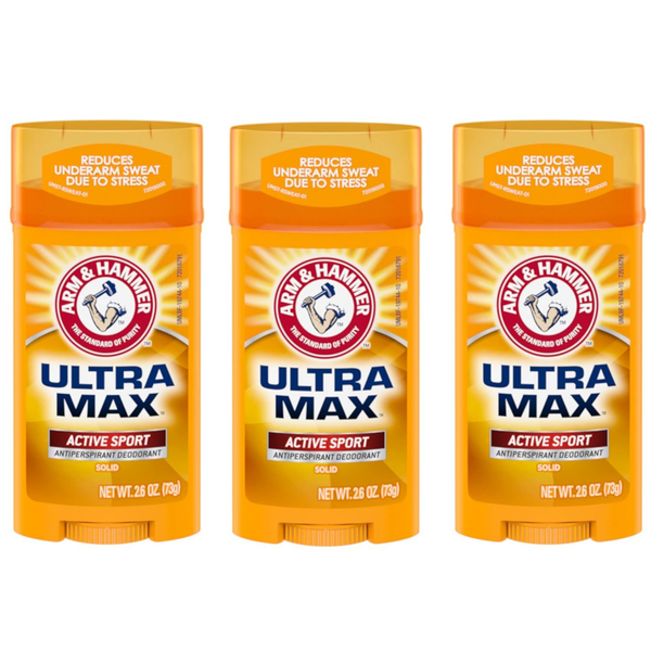 Arm & Hammer Ultramax Deodorant Stick Active Sport 2.6 oz – Long-Lasting Odor Protection – Fresh Masculine Scent -  3 Packs