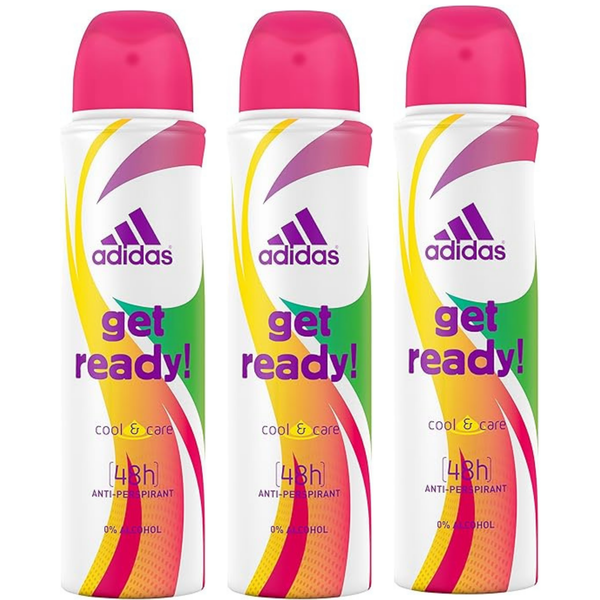 Adidas Women’s Body Spray Cool & Care Get Ready 150 ml – Long-Lasting Freshness & Odor Protection – Uplifting Feminine Fragrance - 3 Packs