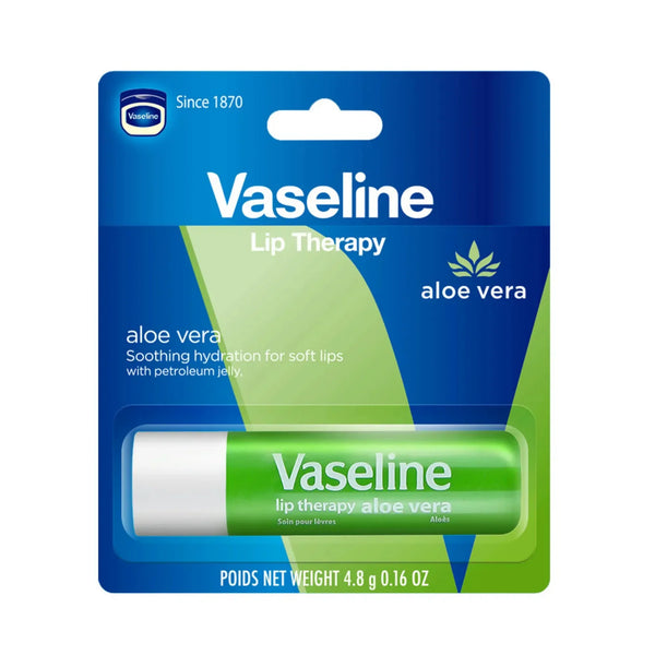 Vaseline Lip Therapy aloe vera lip balm for soft, hydrated lips with petroleum jelly, 0.16 oz
