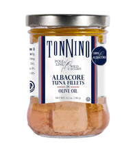 Jar of Tonnino Albacore Tuna Fillets in Olive Oil on a white background
