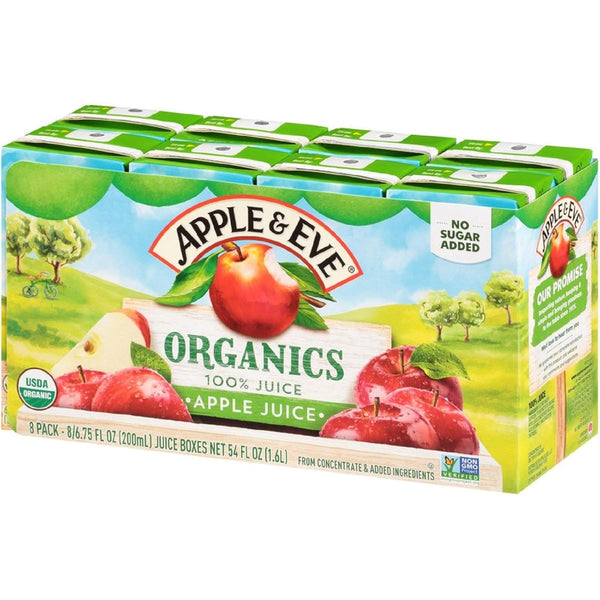 Apple & Eve Organics Apple Juice, 6.75 fl oz (200 ml), 8 Count – Organic 100% Apple Juice Boxes
