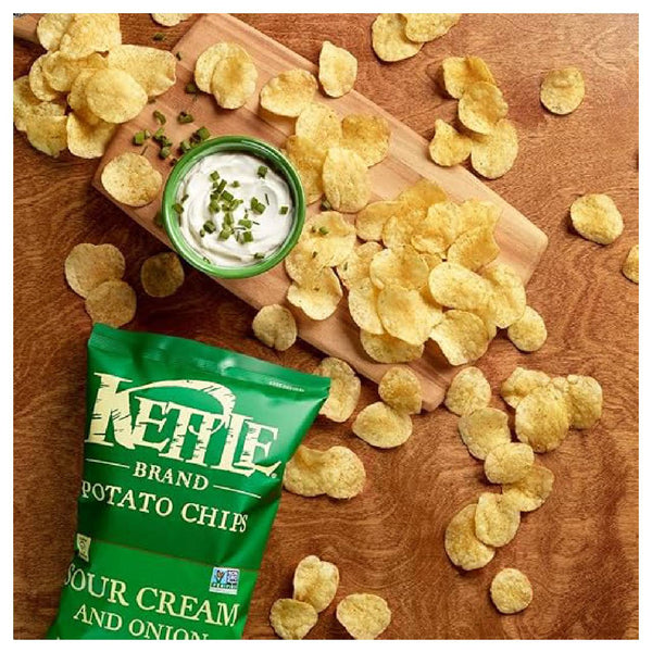 Kettle Sour Cream and Onion Potato Chips – Crispy Savory Snack with Creamy Onion Flavor, Classic Seasoned Chips, 5 Ounces (Pack of 15)