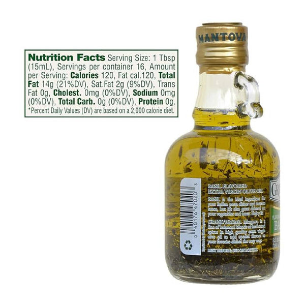 Mantova Grand’Aroma Basil Extra Virgin Olive Oil – Cold-Pressed Italian EVOO Infused with Natural Basil, 100% Natural Cooking Oil, 8.5 oz Bottles (Pack of 2)