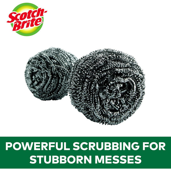 Scotch-Brite Stainless Steel Scrubbers, Durable, Ideal for Uncoated Cookware, 16 Scrubbers