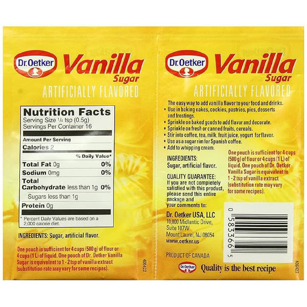 Dr. Oetker Vanilla Sugar – Baking and Dessert Flavoring with Natural Vanilla Aroma, Premium Sweetener for Cakes and Pastries, 0.32 oz Packets (Pack of 12)